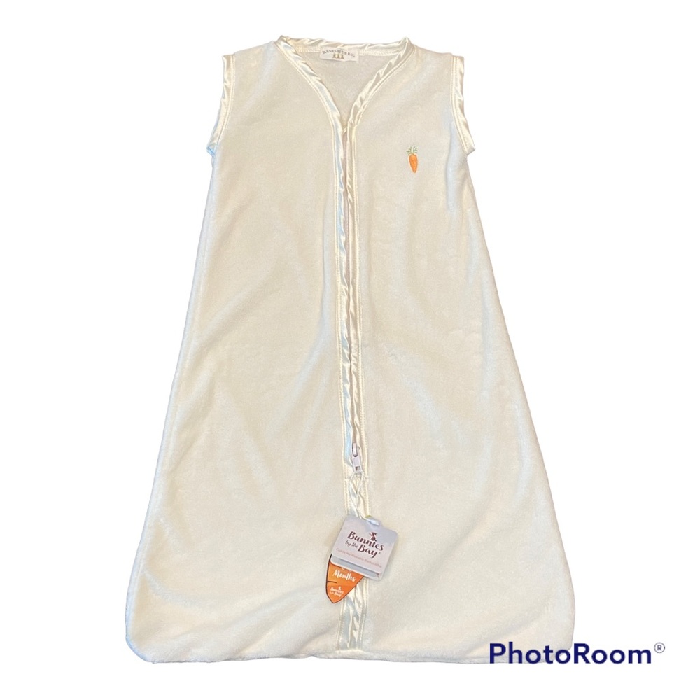 Bunnies by the Bay soft white sleeping sack